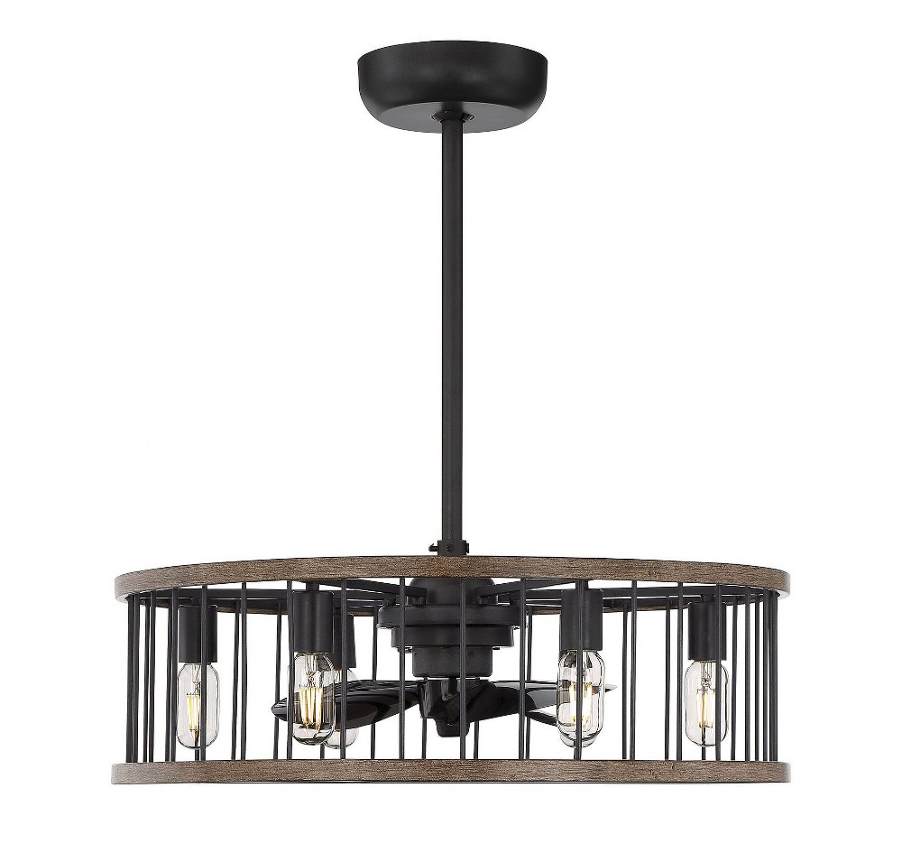 Savoy House-26-9472-FD-133-36W 6 LED Fandelier-Industrial Style with Farmhouse and Transitional Inspirations-9.25 inches tall by 26 inches wide   Sapele Finish with Black Blade Finish