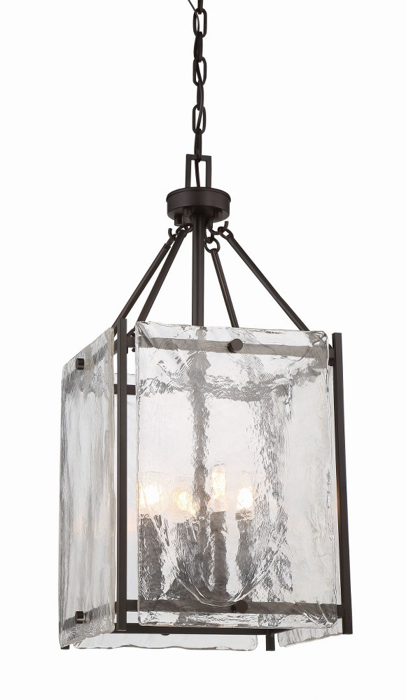 Savoy House-3-3041-4-13-4 Light Foyer-Rustic Style with Transitional and Industrial Inspirations-30.13 inches tall by 14 inches wide   English Bronze Finish with Clear Water Piastra Glass