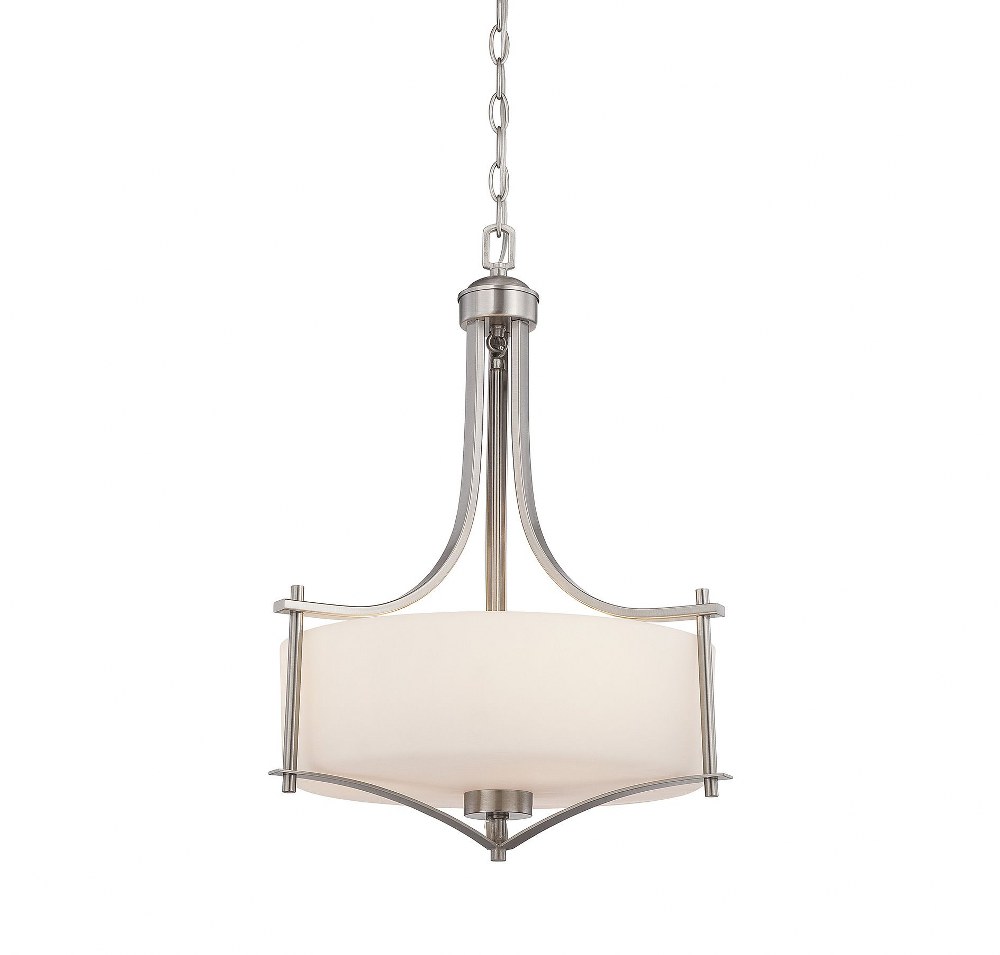 Savoy House-3-333-3-SN-3 Light Pendant-Transitional Style with Nautical and Rustic Inspirations-23 inches tall by 18 inches wide   Satin Nickel Finish with White Opal Glass