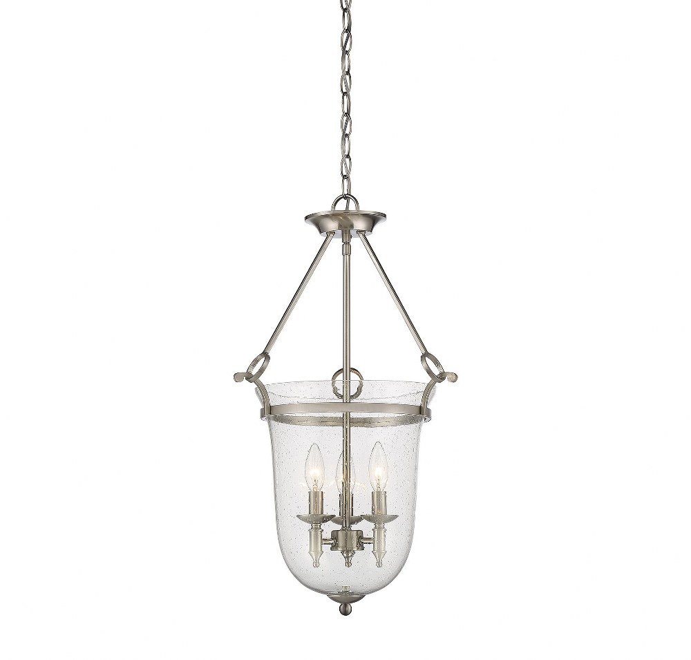 Savoy House-3-7132-3-SN-3 Light Foyer-Traditional Style with Transition Inspirations-24.5 inches tall by 16 inches wide Satin Nickel  Satin Nickel Finish with Clear Seeded Glass