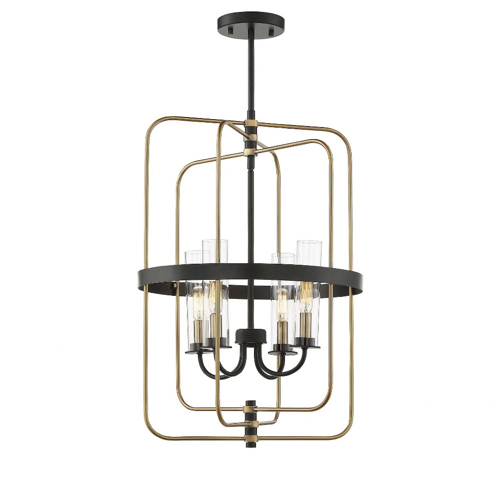 Savoy House-3-8072-4-51-4 Light Foyer-Industrial Style with Vintage and Contemporary Inspirations-23.19 inches tall by 17.25 inches wide   Vintage Black/Warm Brass Finish with Clear Glass