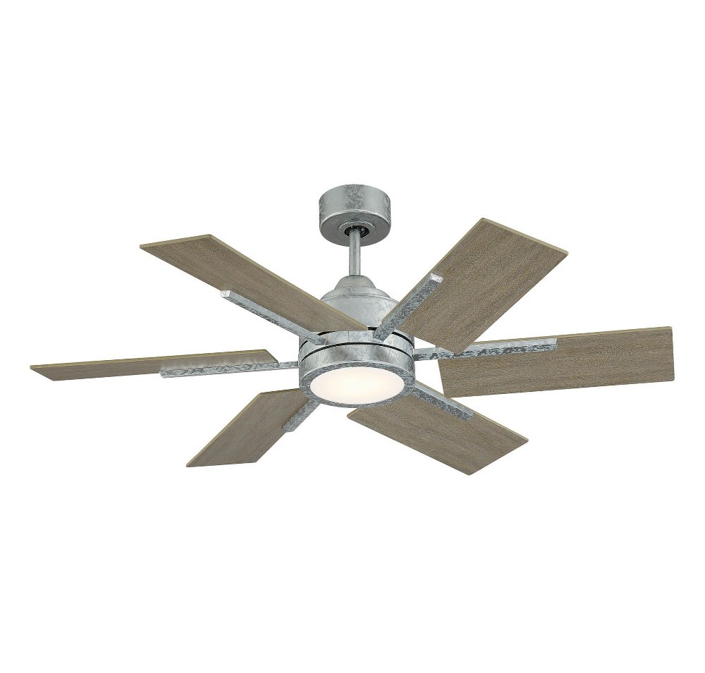 Savoy House-44-770-6WO-168-6 Blade Ceiling Fan with Light Kit-Farmhouse Style with Contemporary and Rustic Inspirations-8.07 inches tall by 44 inches wide Galvanized  Galvanized Finish with Weathered 