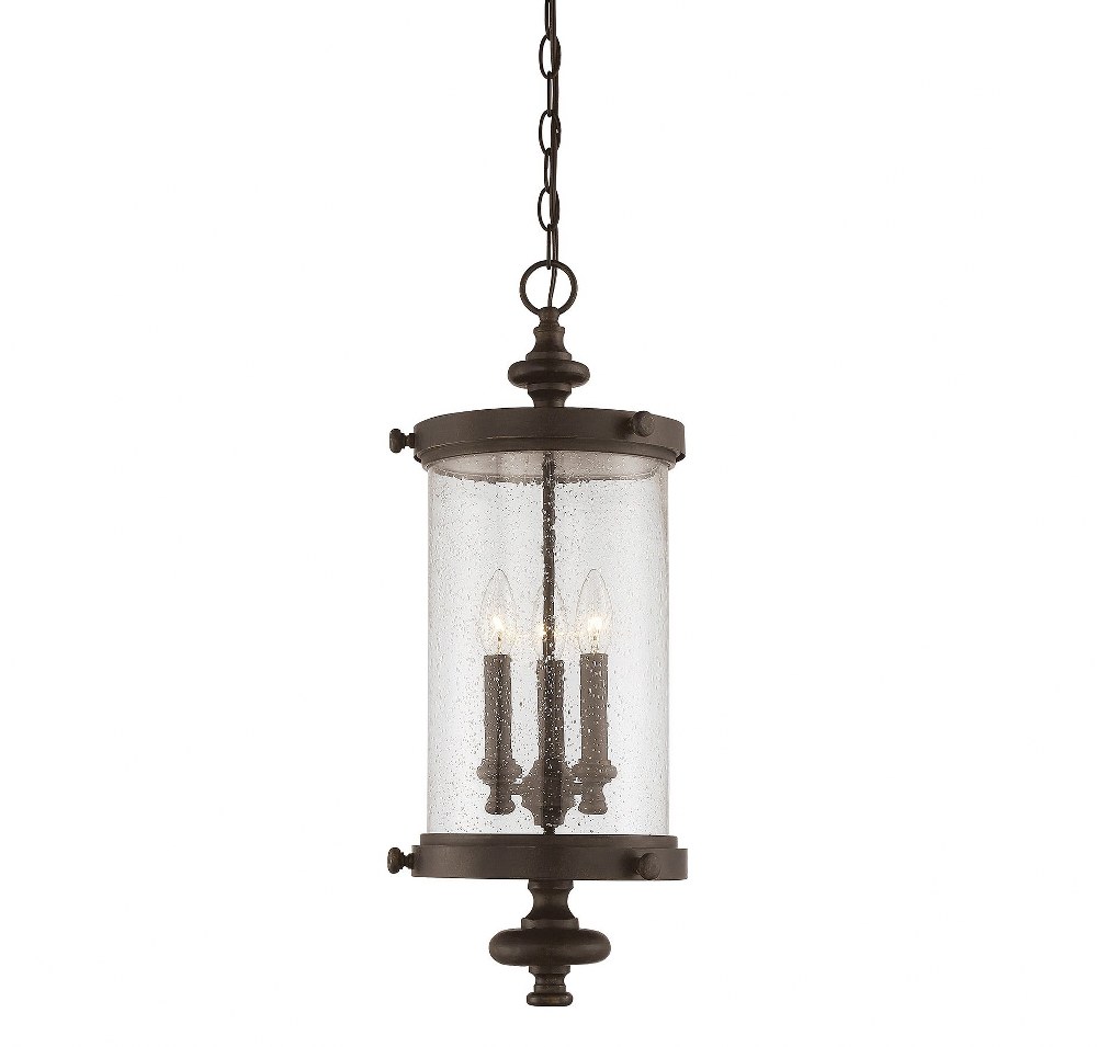 Savoy House-5-1222-40-3 Light Outdoor Hanging Lantern-Transitional Style with Rustic and Modern Farmhouse Inspirations-25 inches tall by 9 inches wide   Walnut Patina Finish with Clear Seeded Glass