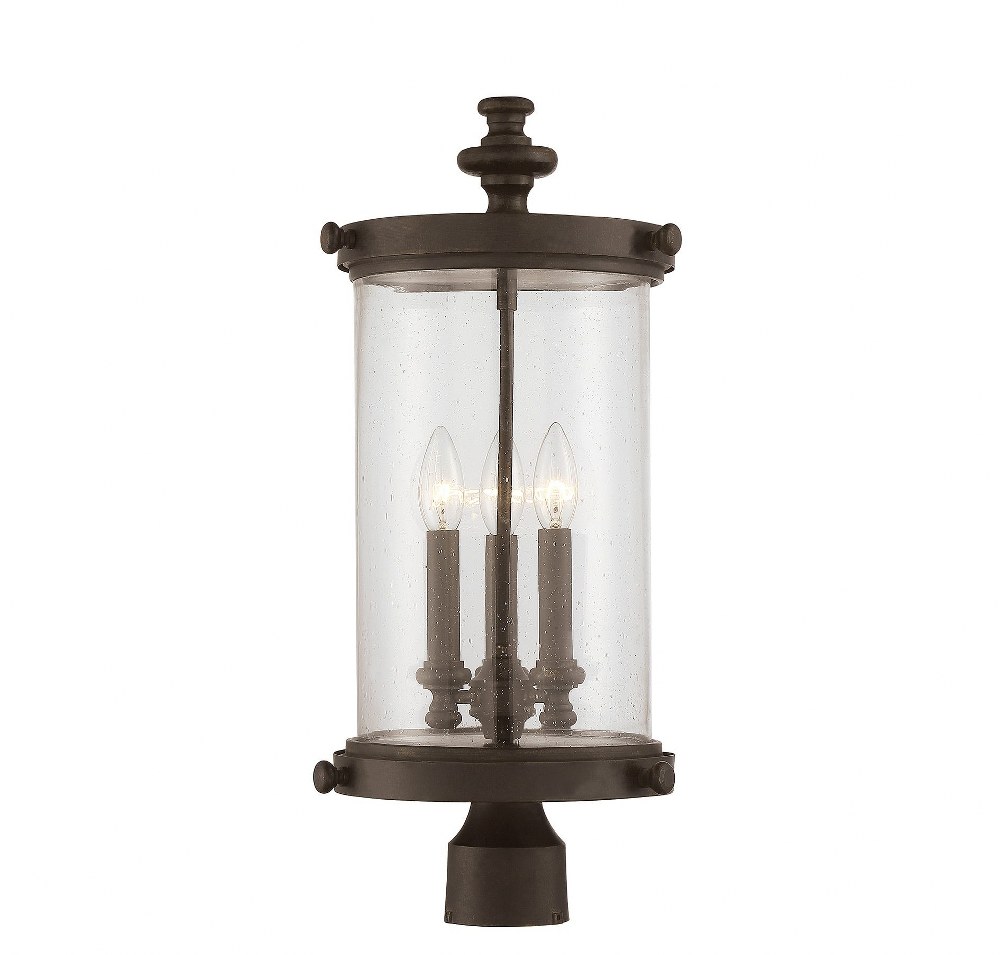 Savoy House-5-1223-40-3 Light Outdoor Post Lantern-Transitional Style with Rustic and Modern Farmhouse Inspirations-22 inches tall by 9 inches wide   Walnut Patina Finish with Clear Seeded Glass