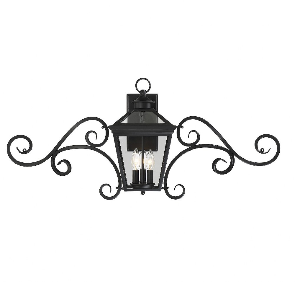 Savoy House-5-143-BK-3 Light Outdoor Wall Lantern with Scroll-Modern Farmhouse Style with Rustic and Transitional Inspirations-16.5 inches tall by 38 inches wide Black  English Bronze Finish with Clea