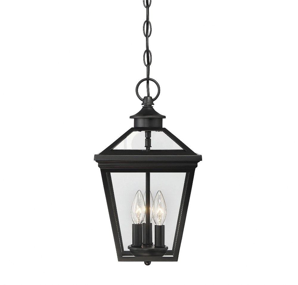 Savoy House-5-146-BK-3 Light Outdoor Hanging Lantern-Modern Farmhouse Style with Rustic and Transitional Inspirations-15.75 inches tall by 9 inches wide Black  English Bronze Finish with Clear Glass