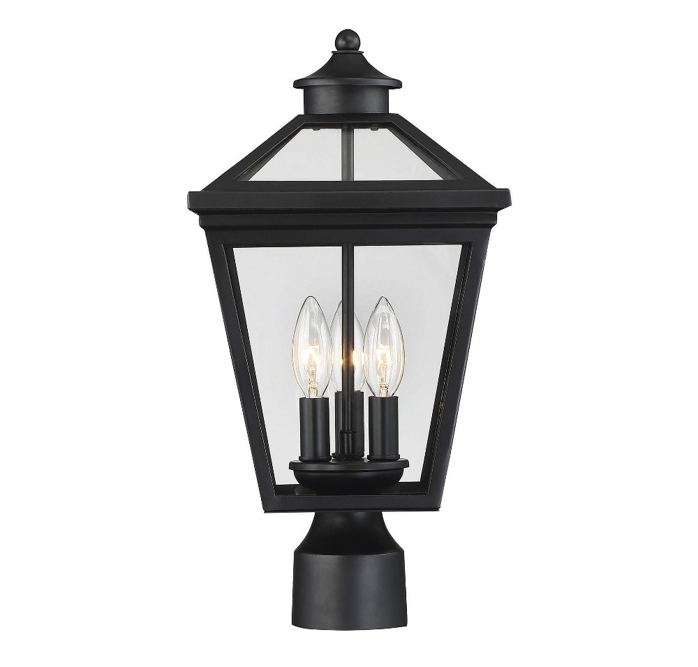 Savoy House-5-147-BK-3 Light Outdoor Post Lantern-Modern Farmhouse Style with Rustic and Transitional Inspirations-17.5 inches tall by 9 inches wide Black  English Bronze Finish with Clear Glass