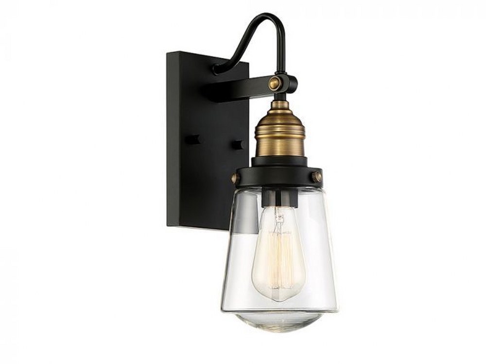 Savoy House-5-2067-51-1 Light Outdoor Flush Mount-Industrial Style with Vintage and Contemporary Inspirations-20.75 inches tall by 7.5 inches wide Vintage Black/Warm Brass  Black Finish with Frosted G