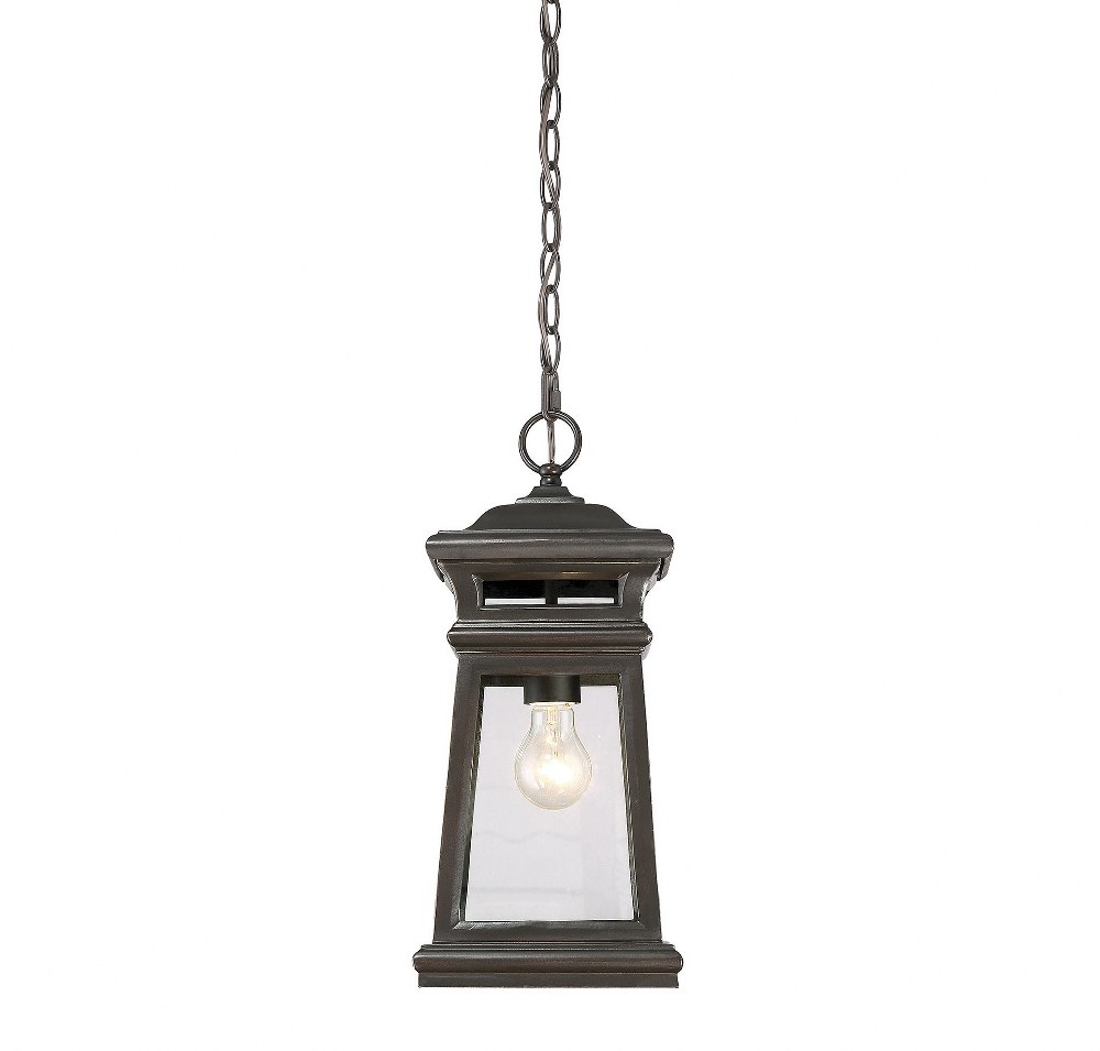 Savoy House-5-243-213-1 Light Outdoor Hanging Lantern-Traditional Style with Transitional and Contemporary Inspirations-16.94 inches tall by 7.75 inches wide   English Bronze/Gold Finish with Clear Gl