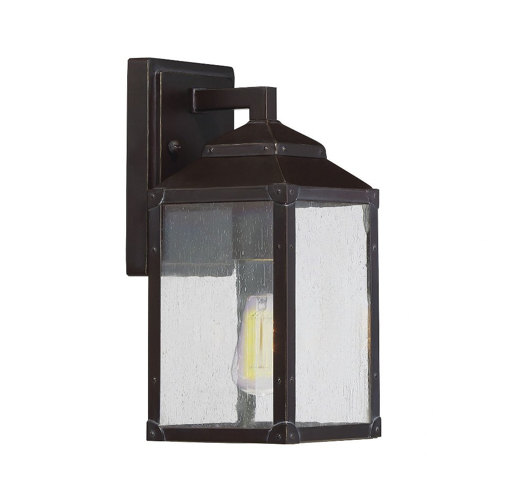 Savoy House-5-340-213-1 Light Outdoor Wall Lantern-Rustic Style with Modern Farmhouse and Transitional Inspirations-11.25 inches tall by 5 inches wide   English Bronze/Gold Finish with Clear Seeded Gl