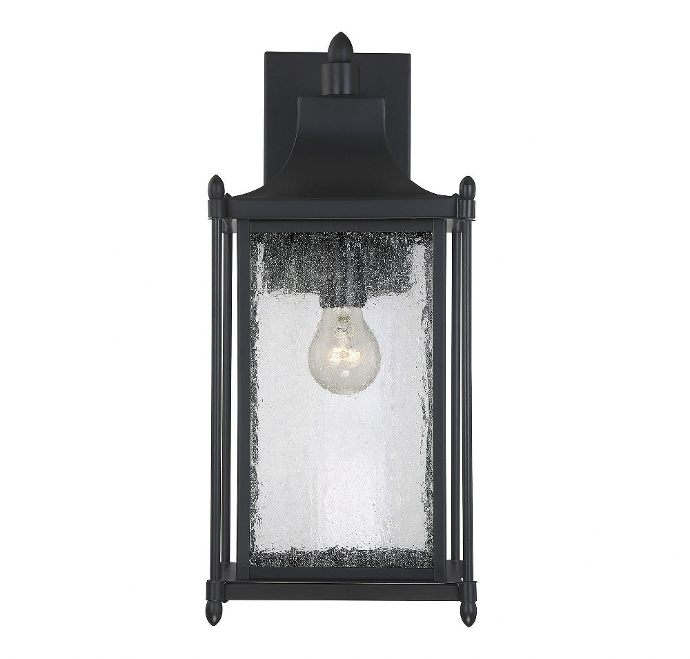 Savoy House-5-3452-BK-1 Light Outdoor Wall Lantern-Transitional Style with Modern Farmhouse and Contemporary Inspirations-18 inches tall by 8 inches wide   Black Finish with Clear Seeded Glass