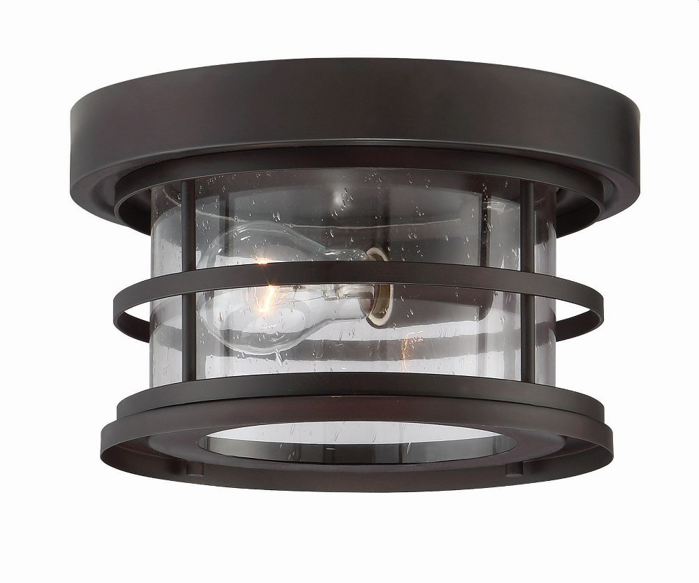 Savoy House-5-369-10-13-1 Light Outdoor Flush Mount-Transitional Style with Farmhouse Inspirations-6 inches tall by 10 inches wide English Bronze  Black Finish with Seeded Glass