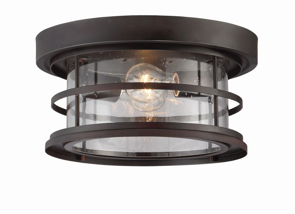 Savoy House-5-369-13-13-2 Light Outdoor Flush Mount-Transitional Style with Farmhouse Inspirations-6.75 inches tall by 13 inches wide English Bronze  Black Finish with Seeded Glass