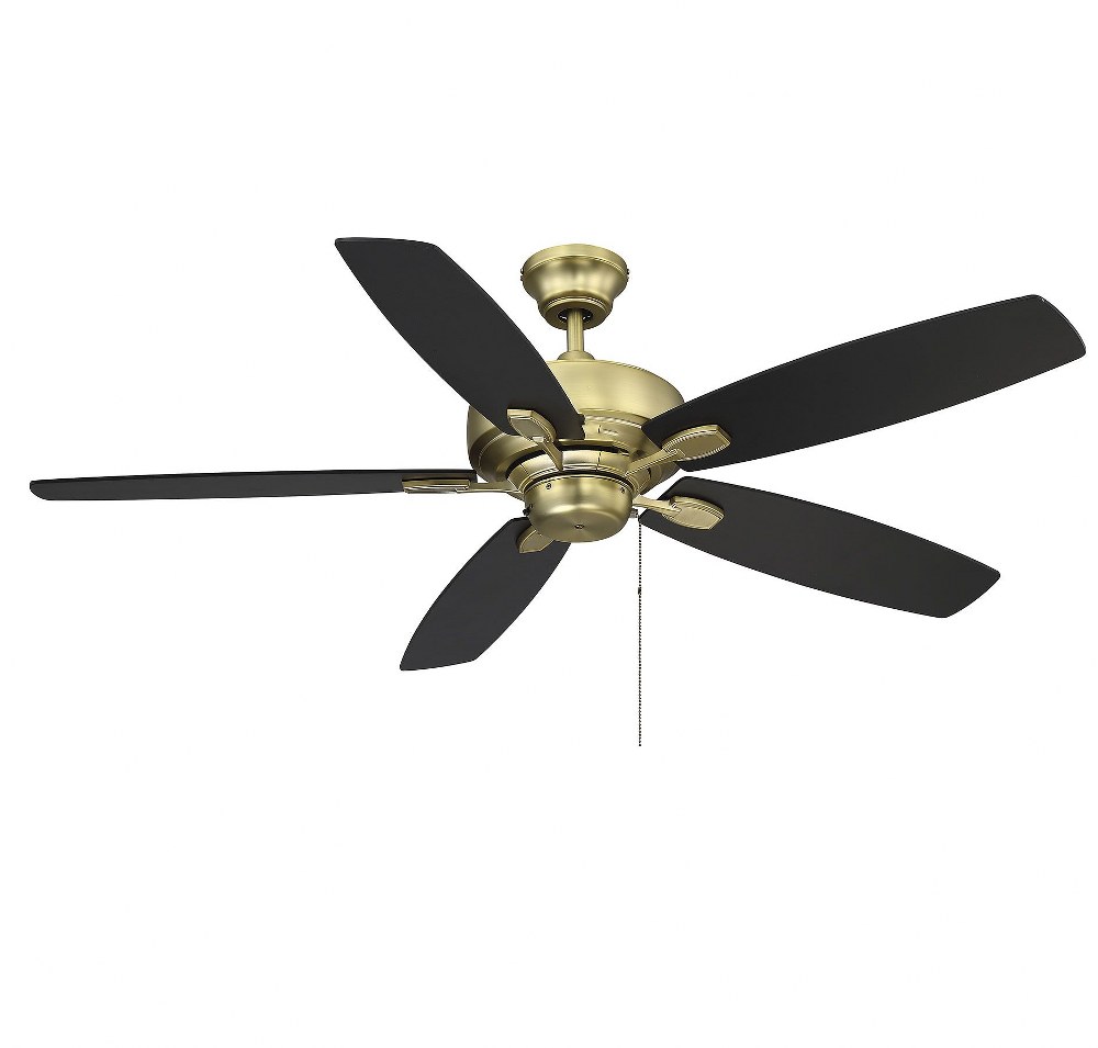 Savoy House-52-830-5RV-148-5 Blade Ceiling Fan-Transitional Style with Contemporary Inspirations-9.11 inches tall by 52 inches wide   Estate Brass Finish with Walnut/Matte Black Blade Finish