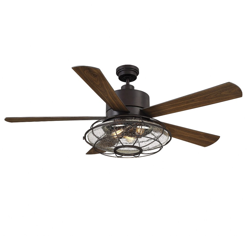 Savoy House-56-578-5WA-13-5 Blade Ceiling Fan with Light Kit-Transitional Style with Farmhouse and Industrial Inspirations-14.94 inches tall by 56 inches wide   English Bronze Finish with Walnut Blade