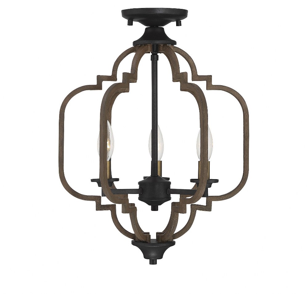 Savoy House-6-0303-3-96-3 Light Semi-Flush Mount-Farmhouse Style with Rustic and Transitional Inspirations-18.5 inches tall by 14 inches wide   Barrelwood/Brass Finish