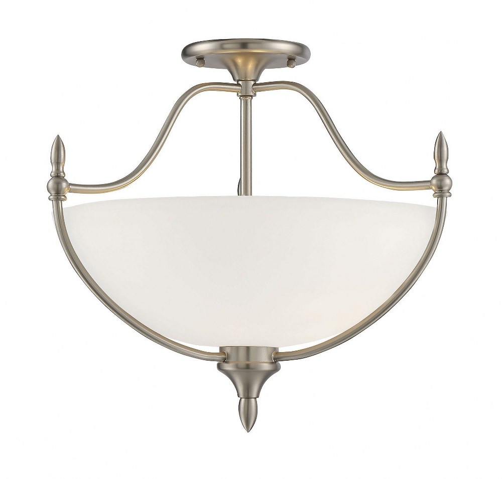 Savoy House-6-1005-3-SN-3 Light Semi-Flush Mount-Traditional Style with Transitional and Contemporary Inspirations-15.5 inches tall by 18 inches wide   Satin Nickel Finish with White Frosted Glass