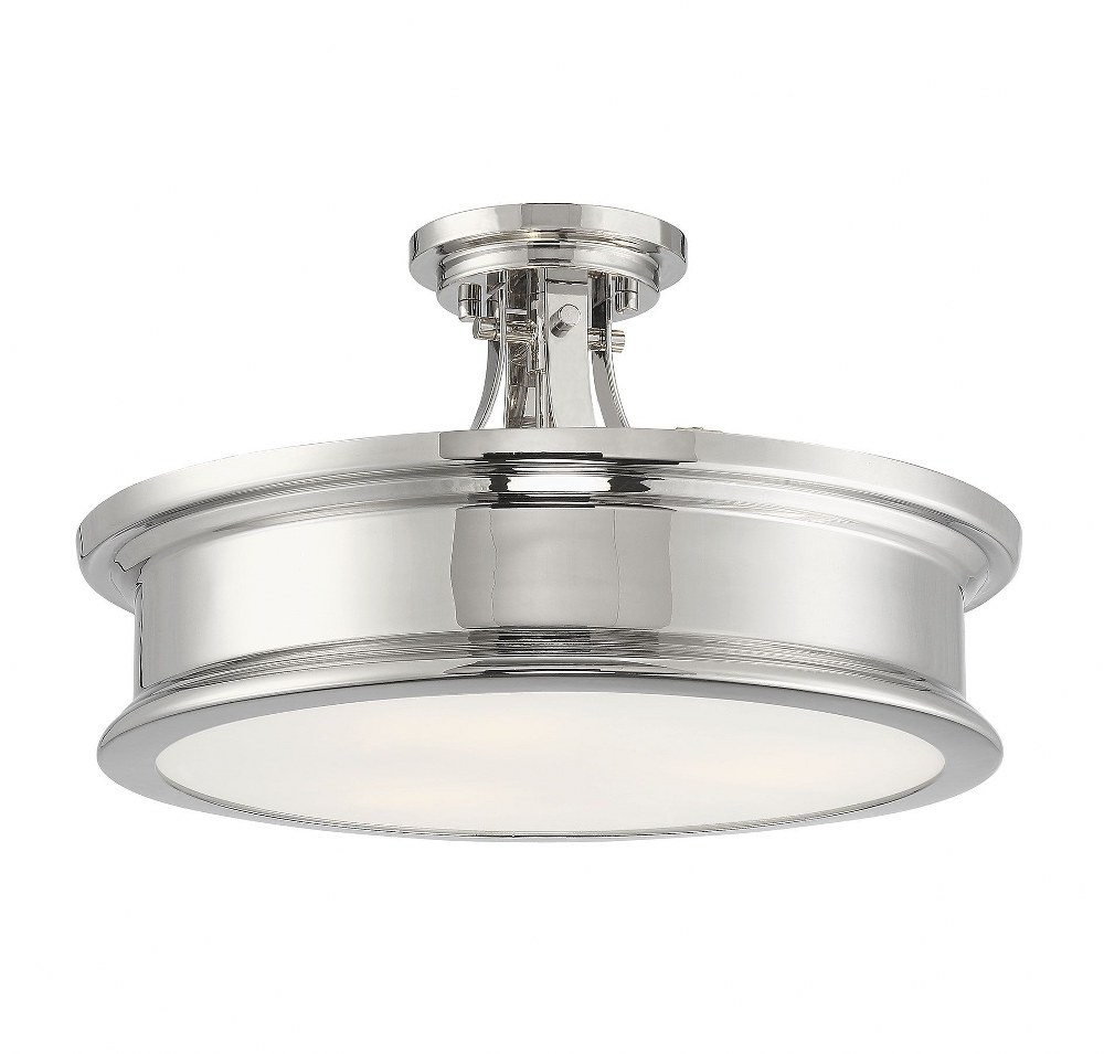 Savoy House-6-134-3-109-3 Light Semi-Flush Mount-Transitional Style with Bohemian and Industrial Inspirations-9.25 inches tall by 16 inches wide   Polished Nickel Finish with White Opal Glass