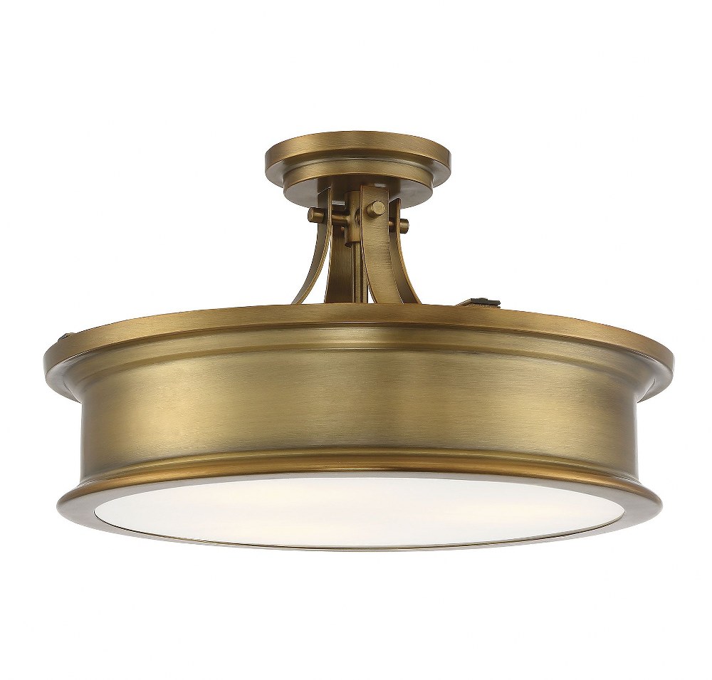 Savoy House-6-134-3-322-3 Light Semi-Flush Mount-Transitional Style with Bohemian and Industrial Inspirations-9.25 inches tall by 16 inches wide   Warm Brass Finish with White Opal Glass