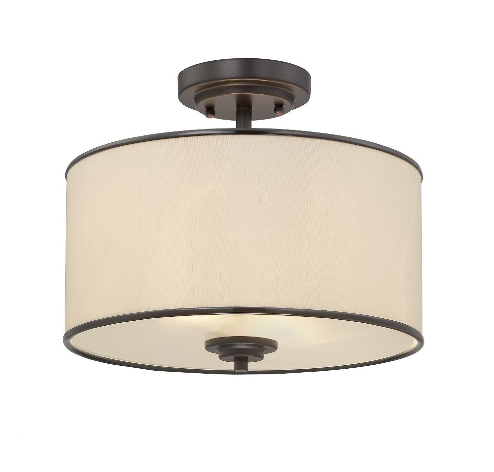 Savoy House-6-1501-2-13-2 Light Semi-Flush Mount-Traditional Style with Transitional and Shabby Chic Inspirations-11.75 inches tall by 14 inches wide   English Bronze Finish with Cream Fabric Shade