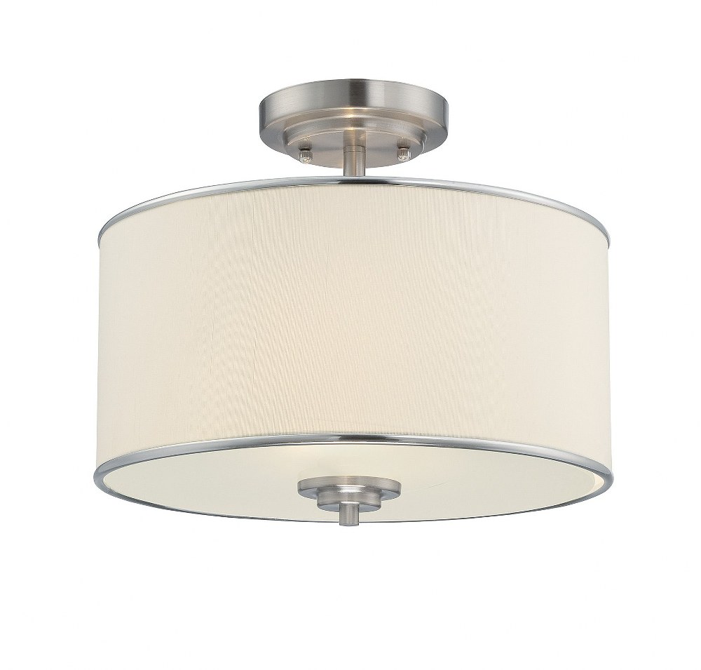 Savoy House-6-1501-2-SN-2 Light Semi-Flush Mount-Traditional Style with Transitional and Shabby Chic Inspirations-11.75 inches tall by 14 inches wide   Satin Nickel Finish with Soft White Fabric Shade