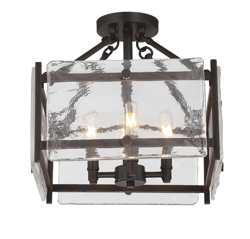 Savoy House-6-3042-4-13-4 Light Semi-Flush Mount-Rustic Style with Transitional and Industrial Inspirations-13.75 inches tall by 14 inches wide   English Bronze Finish with Clear Water Piastra Glass