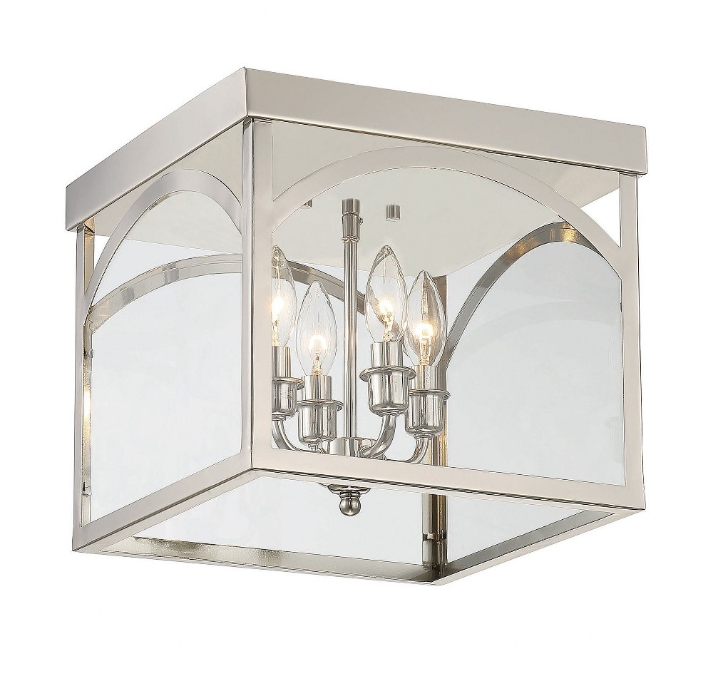 Savoy House-6-3058-4-109-4 Light Flush Mount-Traditional Style with Transitional and Bohemian Inspirations-11 inches tall by 12.38 inches wide Polished Nickel  English Bronze Finish with Clear Glass