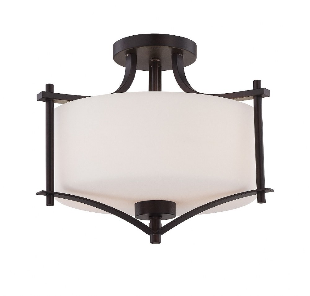 Savoy House-6-334-2-13-2 Light Semi-Flush Mount-Transitional Style with Contemporary and Traditional Inspirations-12 inches tall by 15 inches wide   English Bronze Finish with White Opal Glass