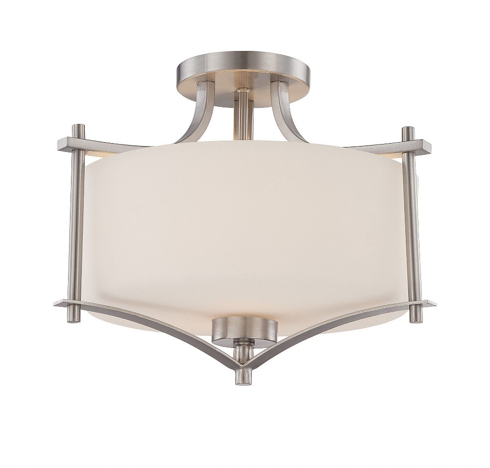 Savoy House-6-334-2-SN-2 Light Semi-Flush Mount-Transitional Style with Contemporary and Traditional Inspirations-12 inches tall by 15 inches wide   Satin Nickel Finish with White Opal Glass