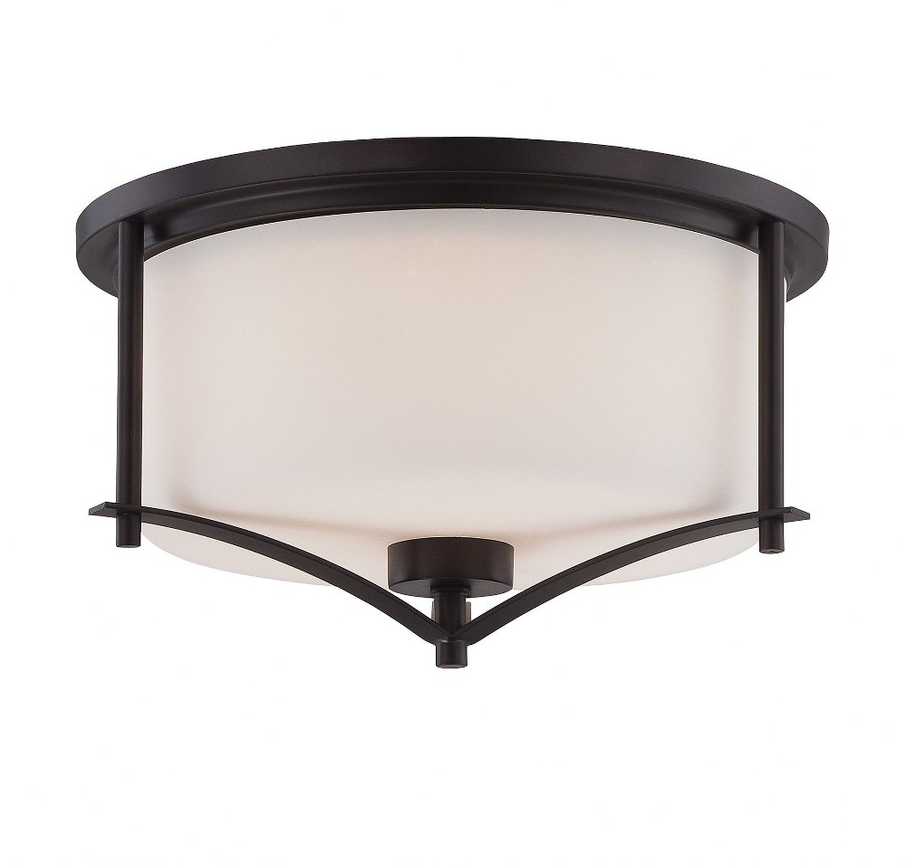 Savoy House-6-335-15-13-2 Light Flush Mount-Traditional Style with Transitional and Contemporary Inspirations-8.5 inches tall by 14.5 inches wide English Bronze  Satin Nickel Finish with White Opal Gl