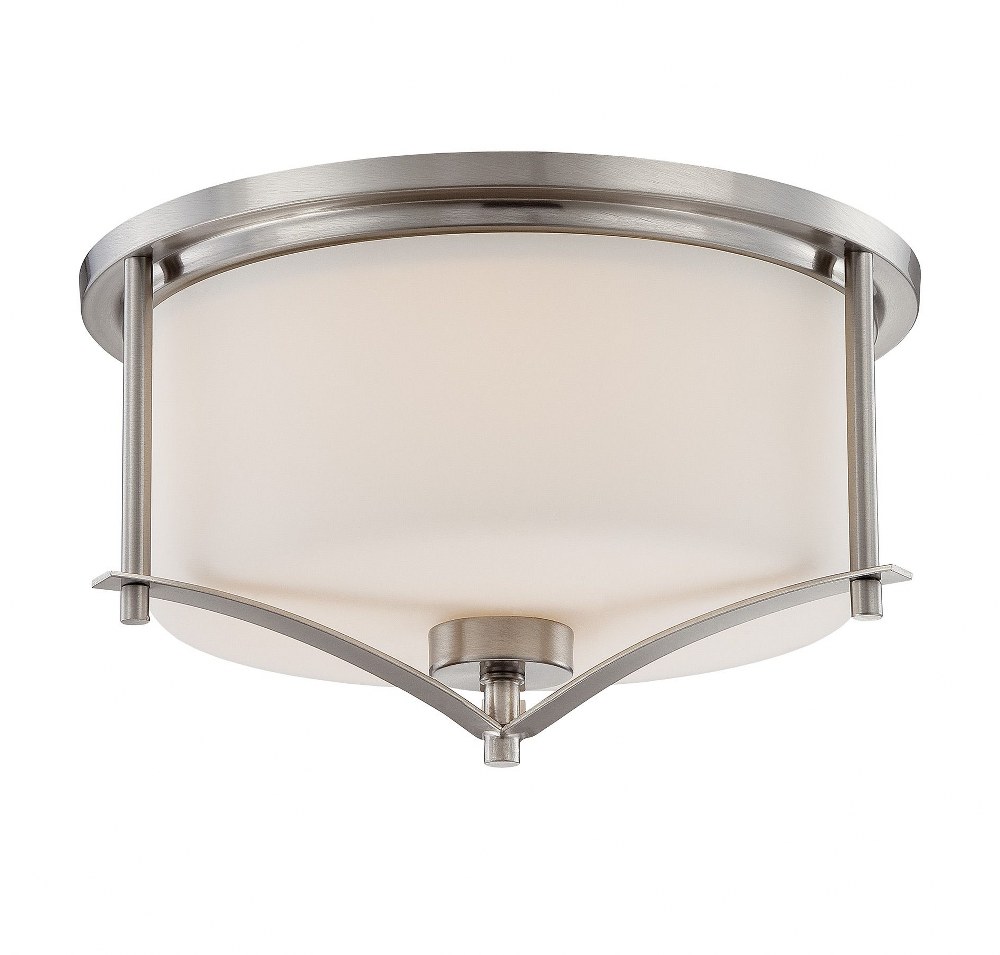 Savoy House-6-335-15-SN-2 Light Flush Mount-Traditional Style with Transitional and Contemporary Inspirations-8.5 inches tall by 14.5 inches wide   Satin Nickel Finish with White Opal Glass