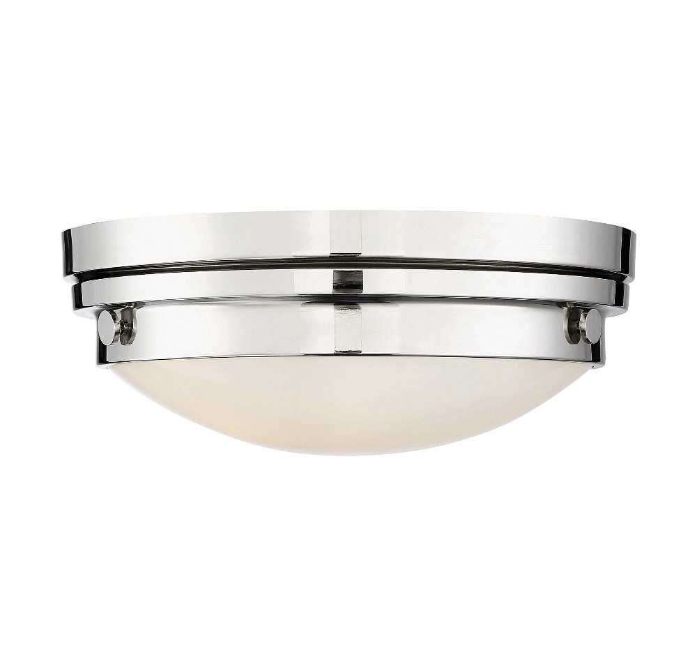 Savoy House-6-3350-14-109-2 Light Flush Mount-Transitional Style with Contemporary and Industrial Inspirations-4.75 inches tall by 13.25 inches wide   Polished Nickel Finish with White Glass