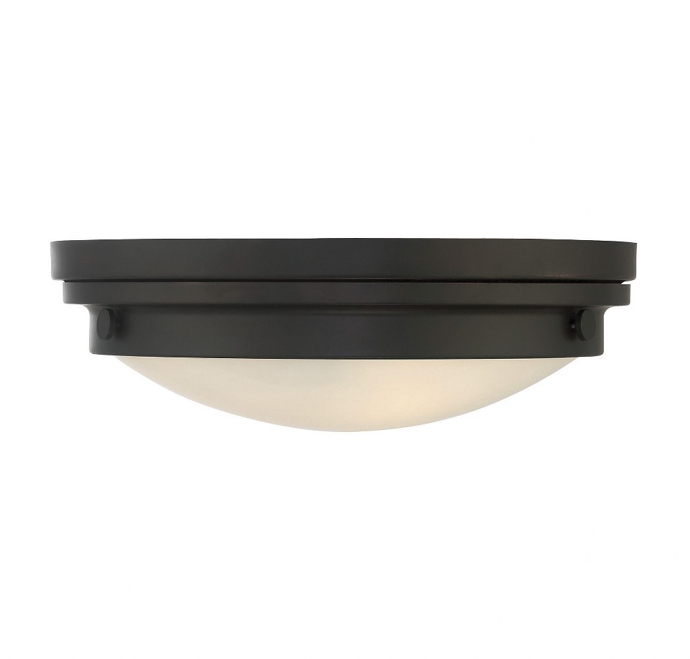 Savoy House-6-3350-14-13-2 Light Flush Mount-Transitional Style with Contemporary and Industrial Inspirations-4.75 inches tall by 13.25 inches wide English Bronze  Satin Nickel Finish with White Glass