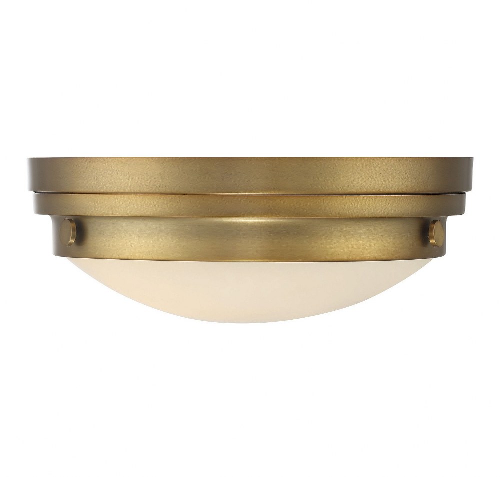 Savoy House-6-3350-14-322-2 Light Flush Mount-Transitional Style with Contemporary and Industrial Inspirations-4.75 inches tall by 13.25 inches wide   Warm Brass Finish with White Glass