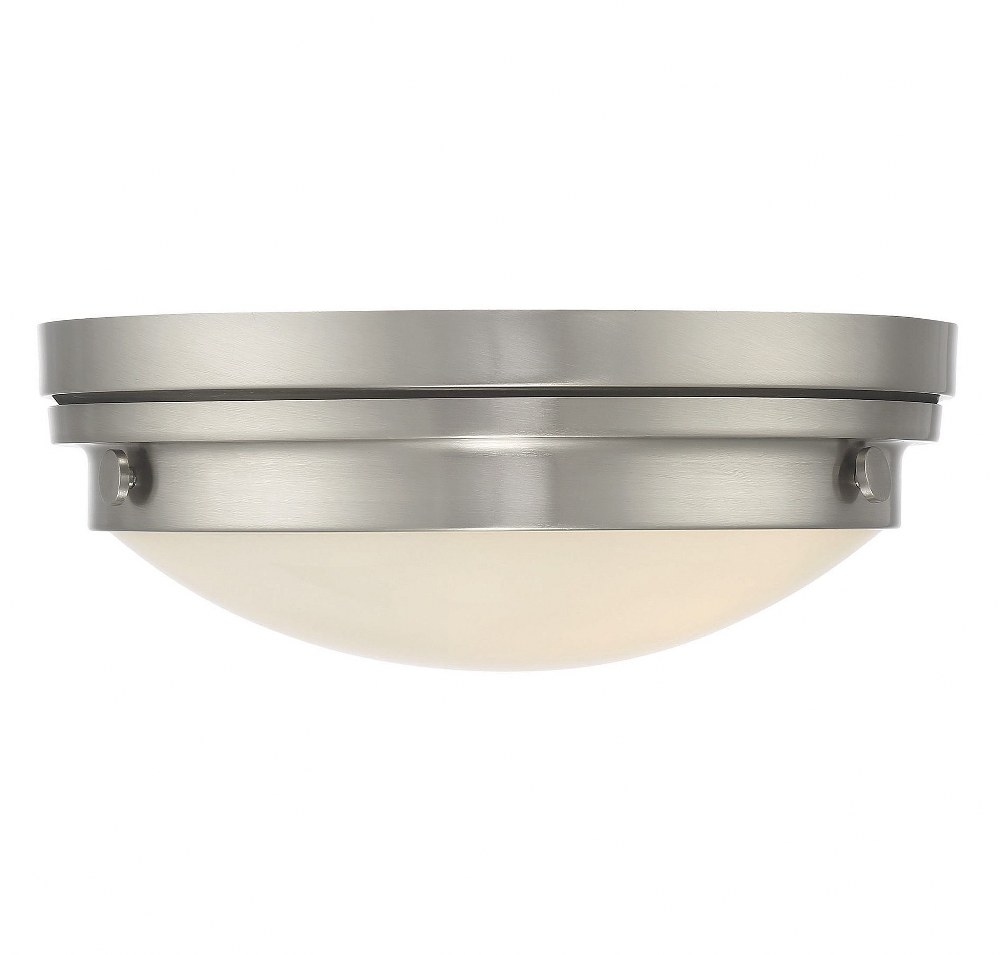 Savoy House-6-3350-14-SN-2 Light Flush Mount-Transitional Style with Contemporary and Industrial Inspirations-4.75 inches tall by 13.25 inches wide   Satin Nickel Finish with White Glass