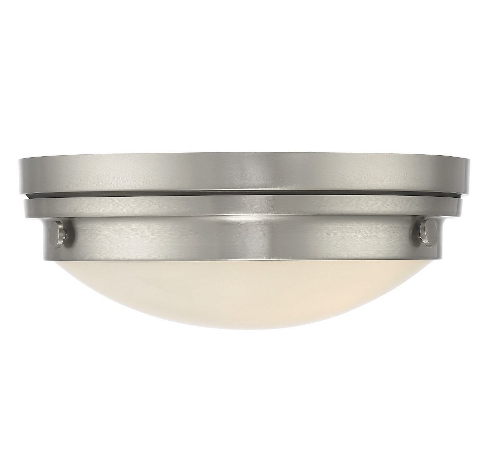 Savoy House-6-3350-14-SN-2 Light Flush Mount-Transitional Style with Contemporary and Industrial Inspirations-4.75 inches tall by 13.25 inches wide Satin Nickel  Satin Nickel Finish with White Glass