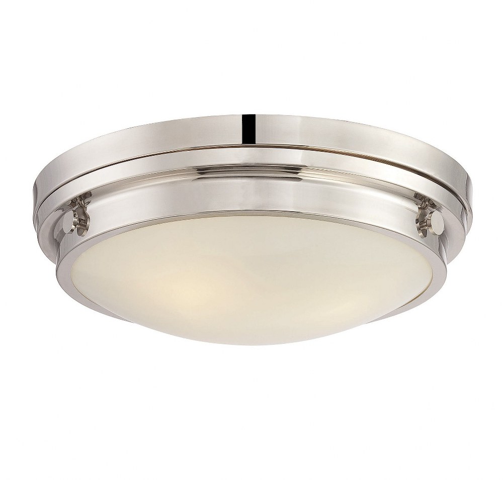 Savoy House-6-3350-16-109-3 Light Flush Mount-Transitional Style with Contemporary and Industrial Inspirations-4.75 inches tall by 15 inches wide   Polished Nickel Finish with White Glass