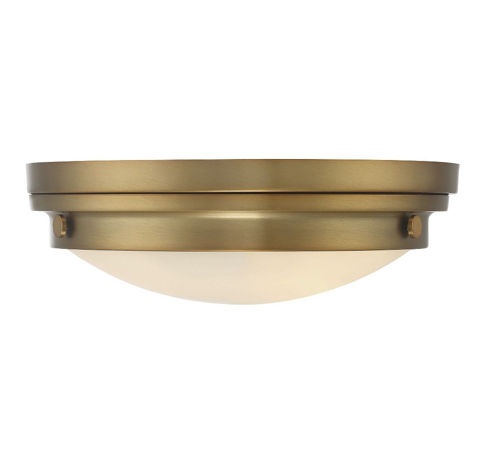 Savoy House-6-3350-16-322-3 Light Flush Mount-Transitional Style with Contemporary and Industrial Inspirations-4.75 inches tall by 15 inches wide   Warm Brass Finish with White Glass