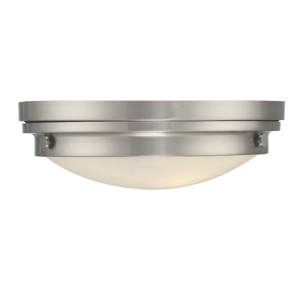 Savoy House-6-3350-16-SN-3 Light Flush Mount-Transitional Style with Contemporary and Industrial Inspirations-4.75 inches tall by 15 inches wide   Satin Nickel Finish with White Glass