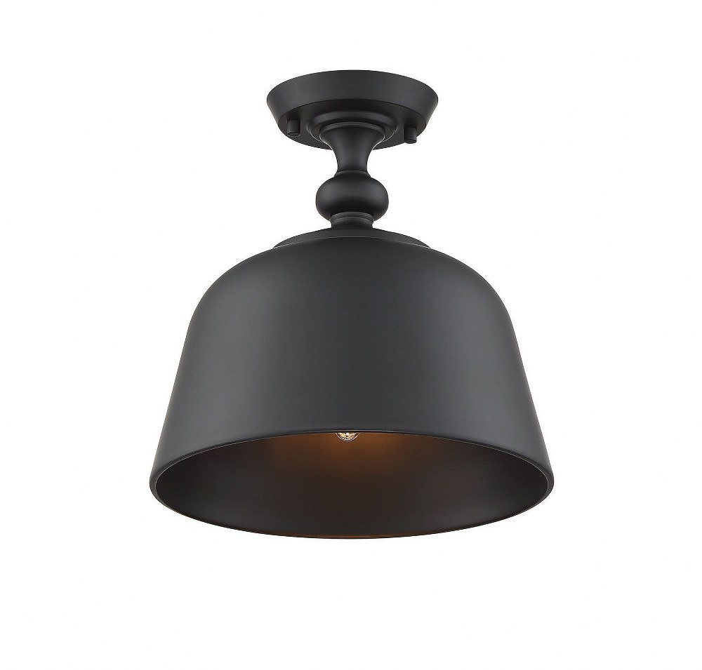 Savoy House-6-3750-1-89-1 Light Semi-Flush Mount-Transitional Style with Farmhouse and Contemporary Inspirations-12 inches tall by 12 inches wide Matte Black  Satin Nickel Finish with Satin Nickel Met