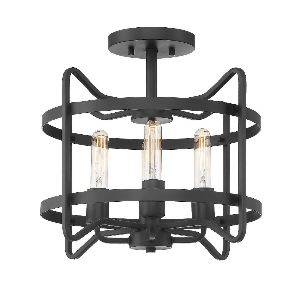 Savoy House-6-4900-4-89-4 Light Semi-Flush Mount-Transitional Style with Farmhouse and Contemporary Inspirations-14.75 inches tall by 16 inches wide Matte Black  Warm Brass Finish