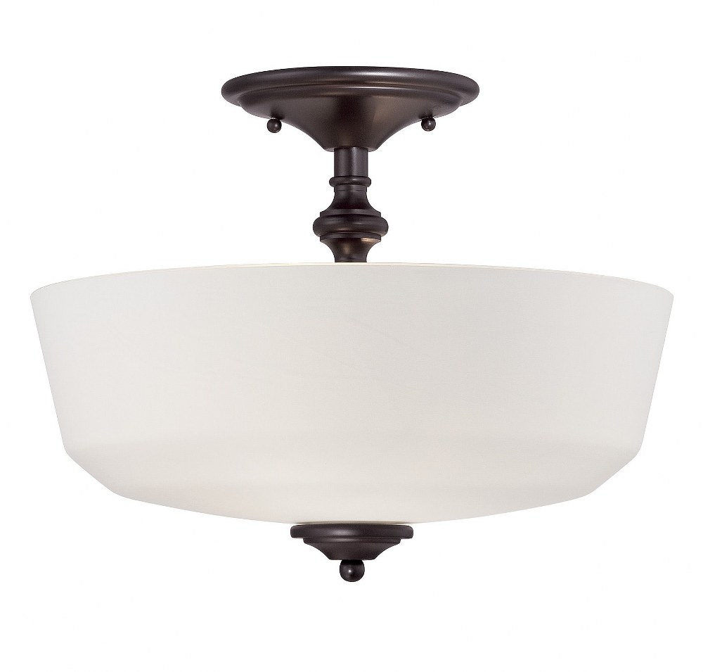 Savoy House-6-6835-2-13-2 Light Semi-Flush Mount-Traditional Style with Transitional Inspirations-11.5 inches tall by 14 inches wide   English Bronze Finish with White Opal Etched Glass