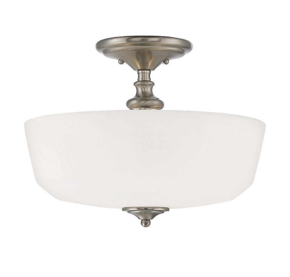 Savoy House-6-6835-2-SN-2 Light Semi-Flush Mount-Traditional Style with Transitional Inspirations-11.5 inches tall by 14 inches wide Satin Nickel  English Bronze Finish with White Opal Etched Glass