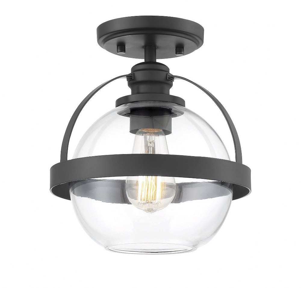 Savoy House-6-7200-1-89-1 Light Semi-Flush Mount-Mid-Century Modern Style with Contemporary and Transitional Inspirations-9.75 inches tall by 9.38 inches wide Matte Black  Matte Black Finish with Clea