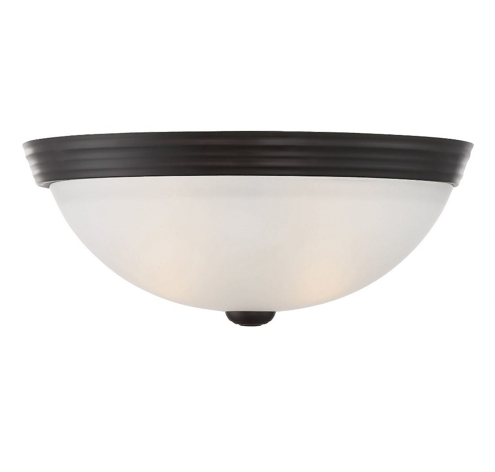 Savoy House-6-780-13-13-2 Light Flush Mount-Traditional Style with Transitional and Contemporary Inspirations-5 inches tall by 13 inches wide English Bronze  Satin Nickel Finish with White Etched Glas