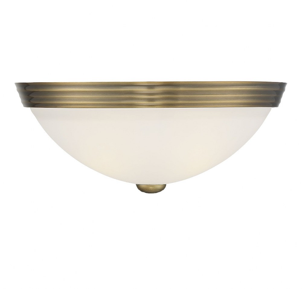 Savoy House-6-780-13-322-2 Light Flush Mount-Traditional Style with Transitional and Contemporary Inspirations-5 inches tall by 13 inches wide Warm Brass  Satin Nickel Finish with White Etched Glass