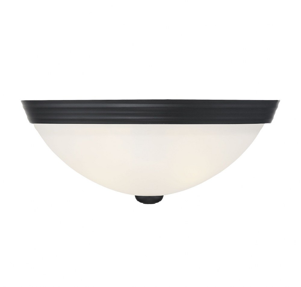 Savoy House-6-780-13-BK-2 Light Flush Mount-Traditional Style with Transitional and Contemporary Inspirations-5 inches tall by 13 inches wide   Black Finish with White Etched Glass