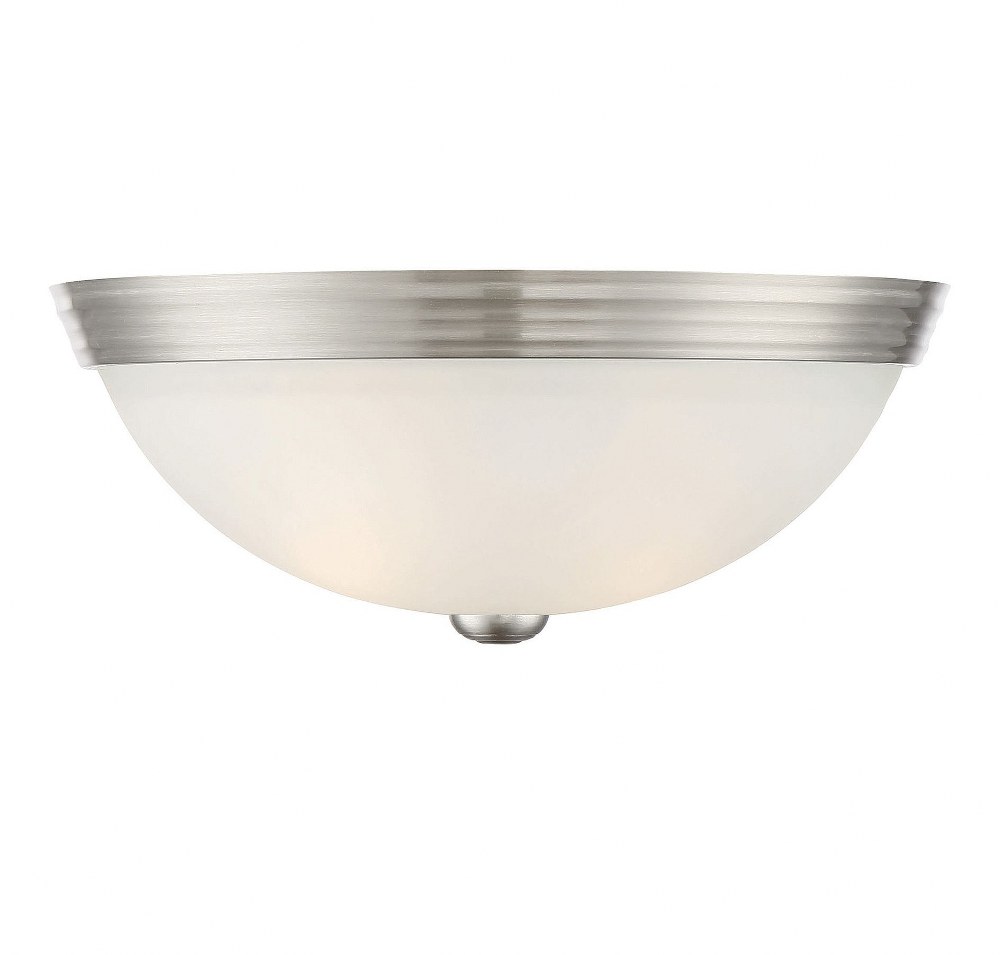 Savoy House-6-780-13-SN-2 Light Flush Mount-Traditional Style with Transitional and Contemporary Inspirations-5 inches tall by 13 inches wide   Satin Nickel Finish with White Etched Glass
