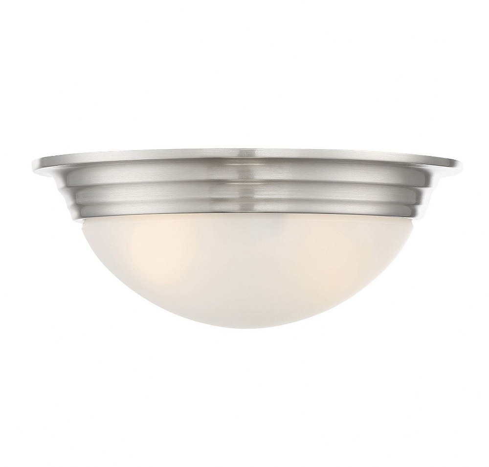 Savoy House-6-782-11-SN-2 Light Flush Mount-Traditional Style with Transitional and Contemporary Inspirations-4.5 inches tall by 11 inches wide   Satin Nickel Finish with White Etched Glass