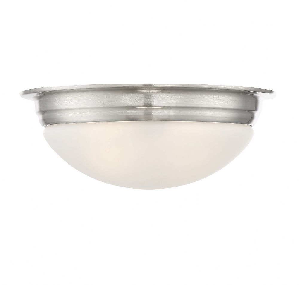 Savoy House-6-782-13-SN-2 Light Flush Mount-Traditional Style with Transitional and Contemporary Inspirations-5 inches tall by 13 inches wide   Satin Nickel Finish with White Etched Glass